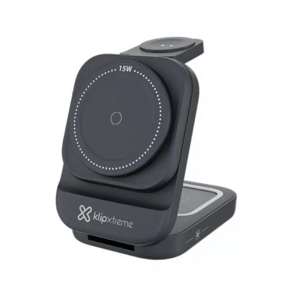 Base De Carga Inalámbrica Klip Xtreme PowerDesk Lite KDC-150, 15 Watts, 3 en 1, Color Gris obscuro